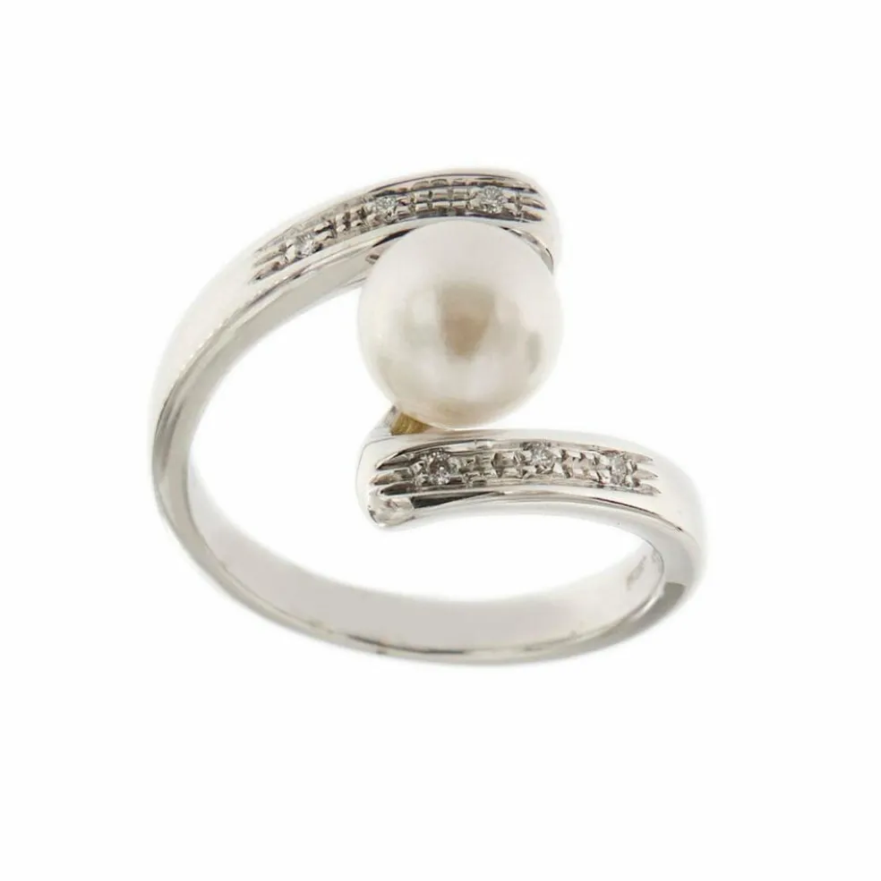 Bague perle diamants