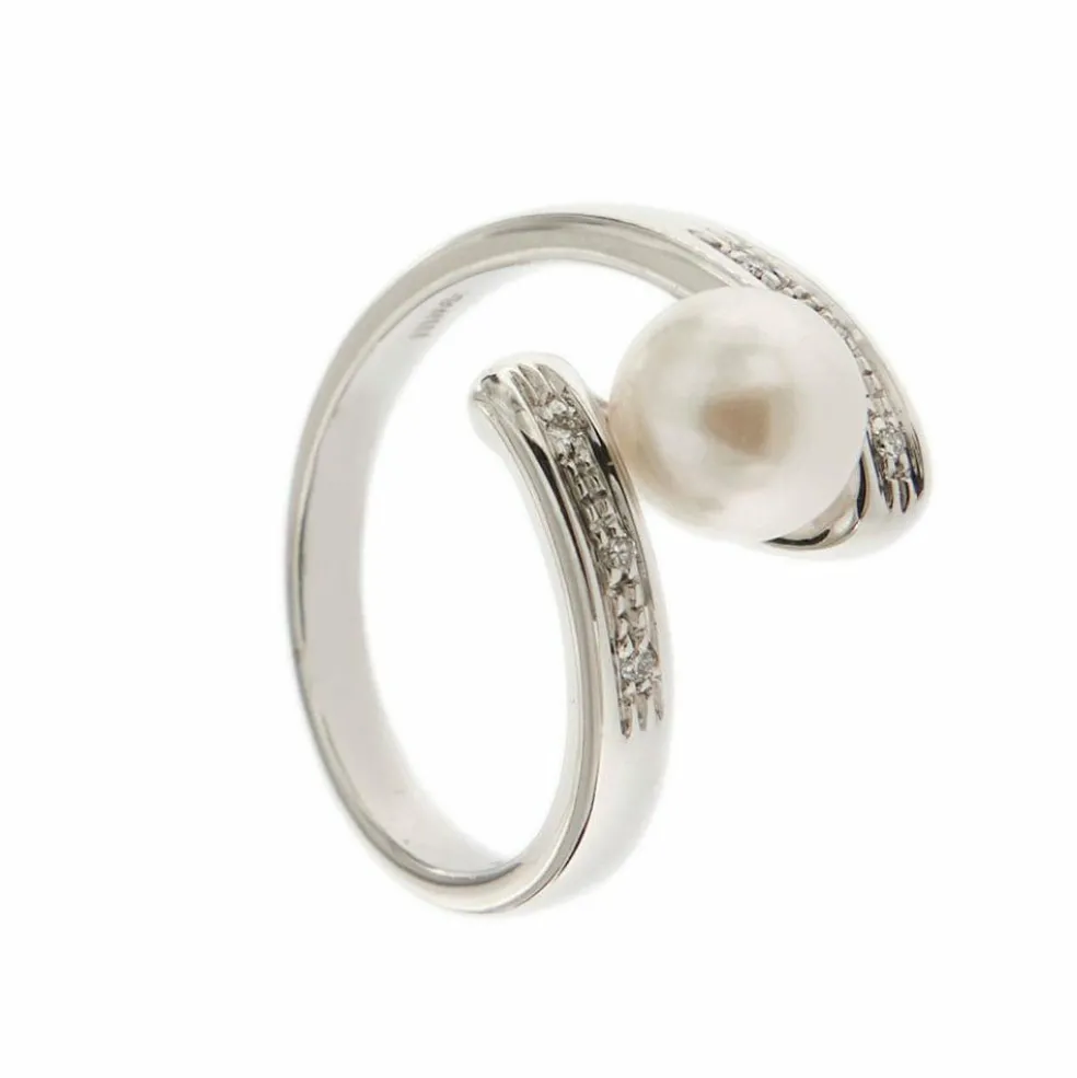 Bague perle diamants