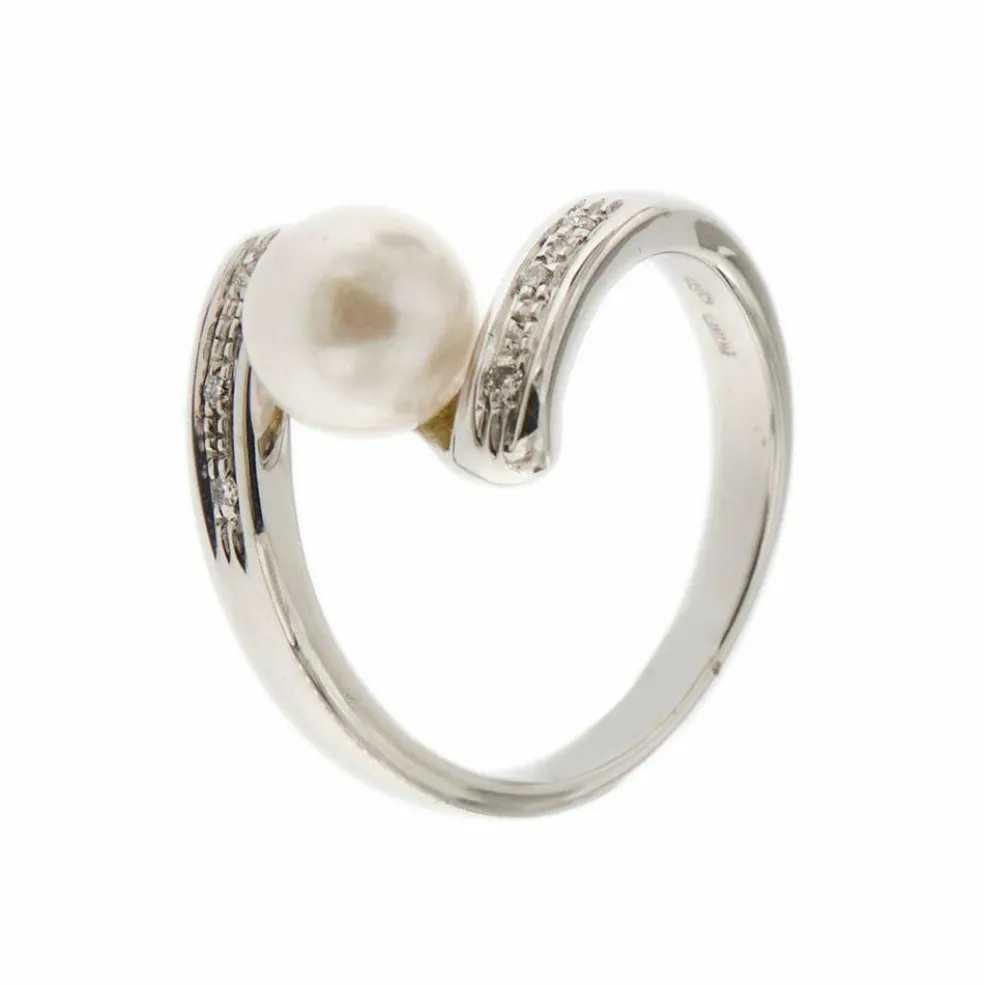 Bague perle diamants