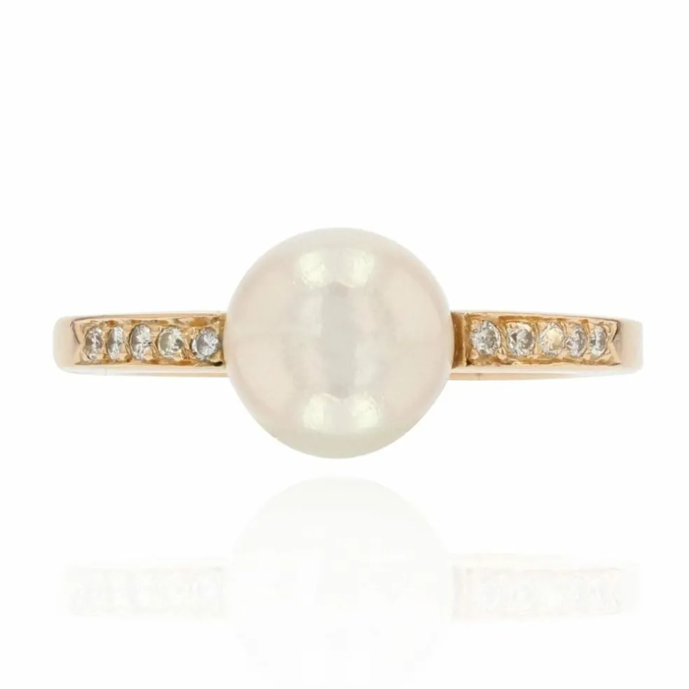 Bague perle diamants anneau plat