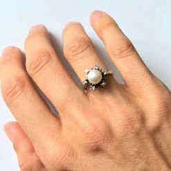 Bague Perle Diamants Or blanc