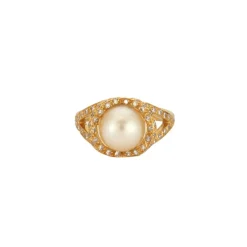 Bague perle, diamants, or jaune