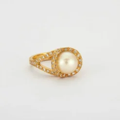 Bague perle, diamants, or jaune