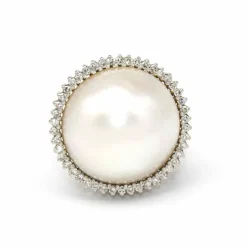 Bague perle en or blanc et diamants