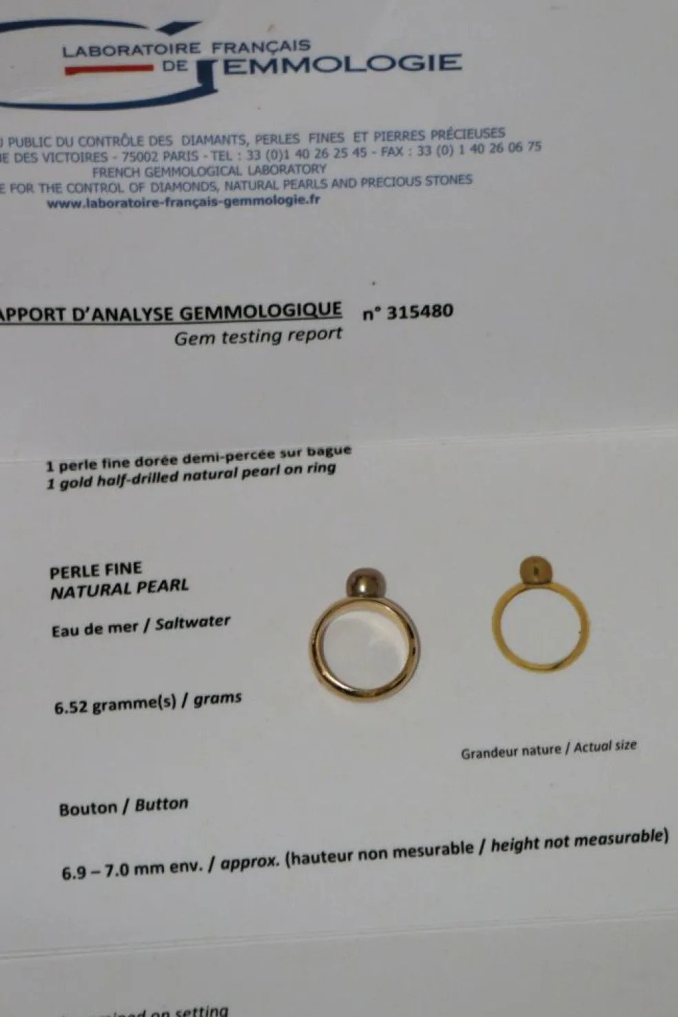Bague Perle fine dorée