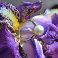 Bague perle fine et diamants baguettes art déco