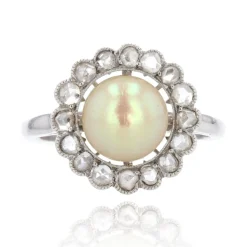 Bague perle fine gold et diamants ancienne