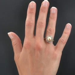 Bague perle fine gold et diamants ancienne