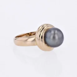 Bague perle grise et or jaune