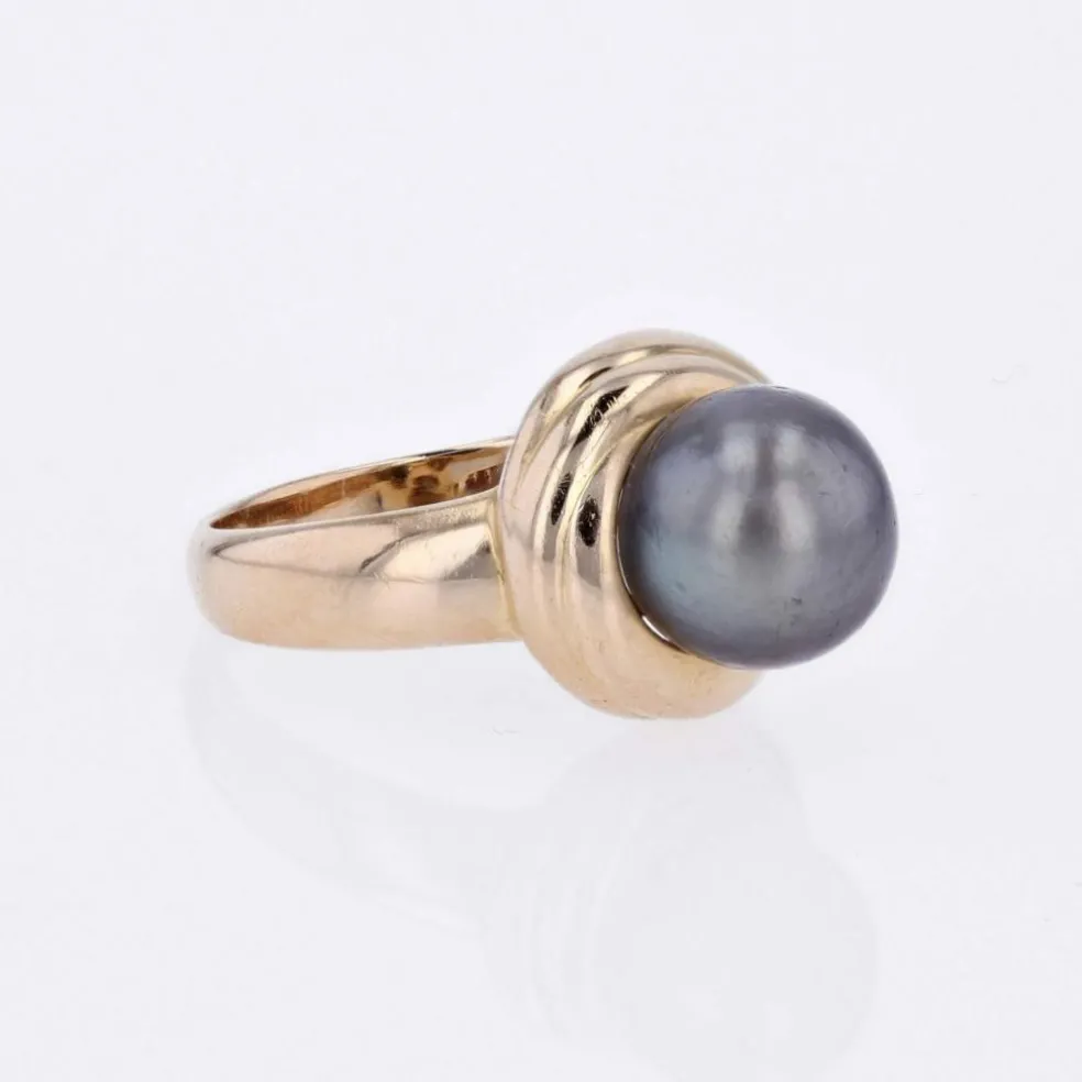 Bague perle grise et or jaune