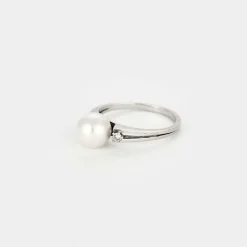 Bague perle or 18 carats diamants taille 50