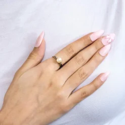 Bague perle or 18 carats diamants taille 50