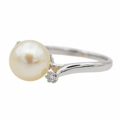 Bague Perle Or blanc Diamant, Perle
