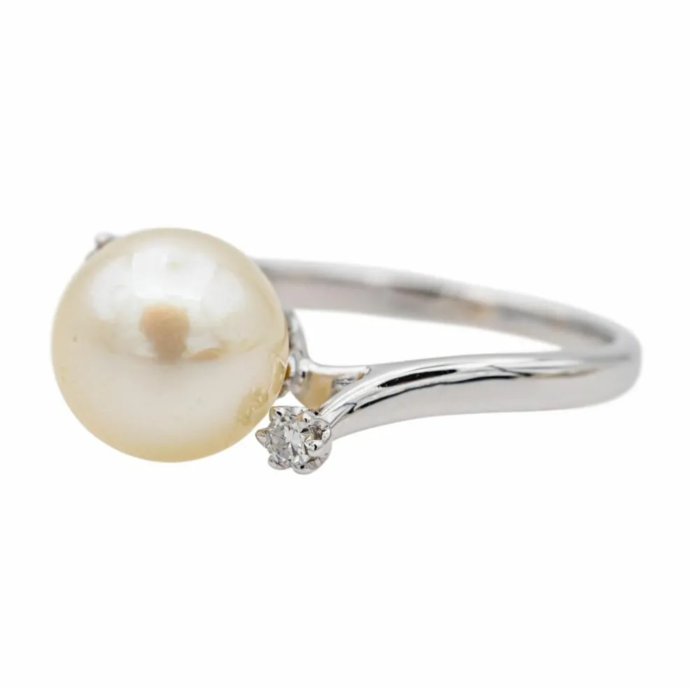 Bague Perle Or blanc Diamant, Perle