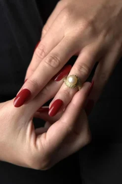 Bague perle or jaune perle