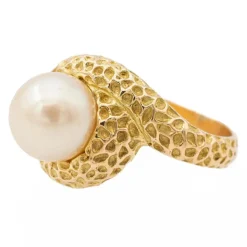 Bague perle or jaune perle