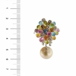 Bague perle, pierres de couleur et diamants