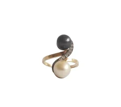 Bague Perles de culture et diamants anciens