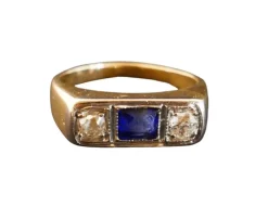 Bague pierre bleue et Diamants, Or 2 tons