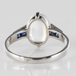 Bague pierre de lune et saphirs