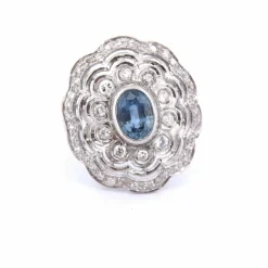 BAGUE PLATINE - AIGUE-MARINE ET DIAMANTS
