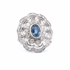 BAGUE PLATINE - AIGUE-MARINE ET DIAMANTS