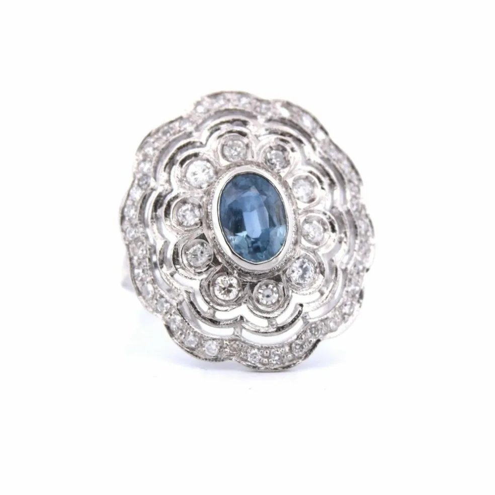 BAGUE PLATINE - AIGUE-MARINE ET DIAMANTS