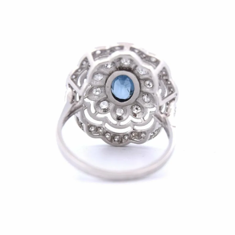 BAGUE PLATINE - AIGUE-MARINE ET DIAMANTS