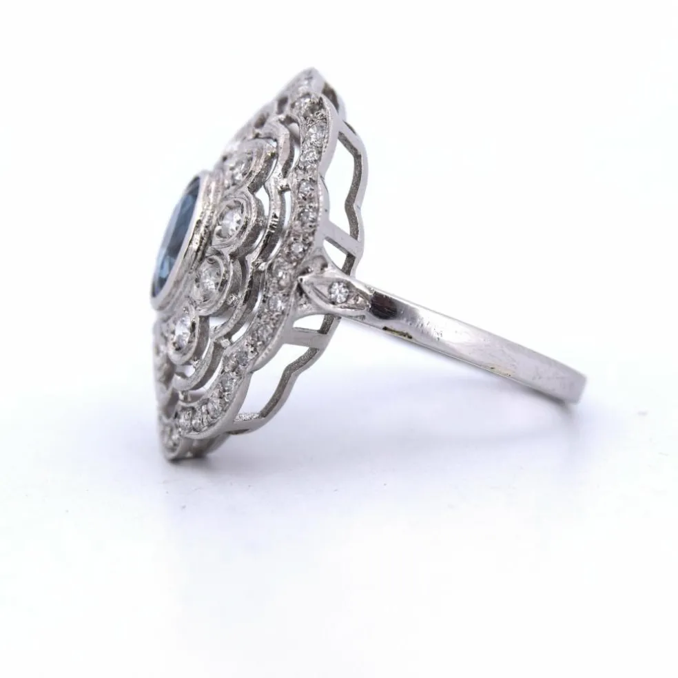 BAGUE PLATINE - AIGUE-MARINE ET DIAMANTS