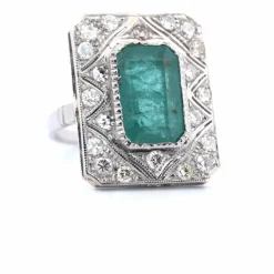 BAGUE PLATINE - ÉMERAUDE et DIAMANTS - DÉCO'