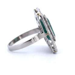 BAGUE PLATINE - ÉMERAUDE et DIAMANTS - DÉCO'