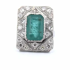 BAGUE PLATINE - ÉMERAUDE et DIAMANTS - DÉCO'