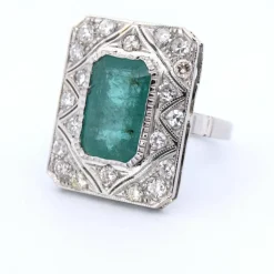BAGUE PLATINE - ÉMERAUDE et DIAMANTS - DÉCO'
