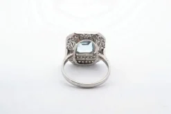 Bague Platine Aigue marine double entourage Diamants