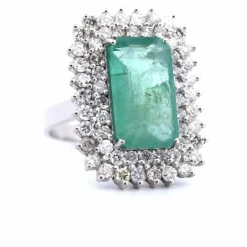 BAGUE PLATINE avec émeraude et diamants - DECO'