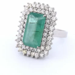 BAGUE PLATINE avec émeraude et diamants - DECO'