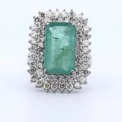 BAGUE PLATINE avec émeraude et diamants - DECO'