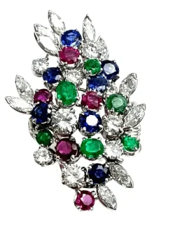 Bague Platine "couleurs de la vie" Diamant Emeraude Rubis Saphirs