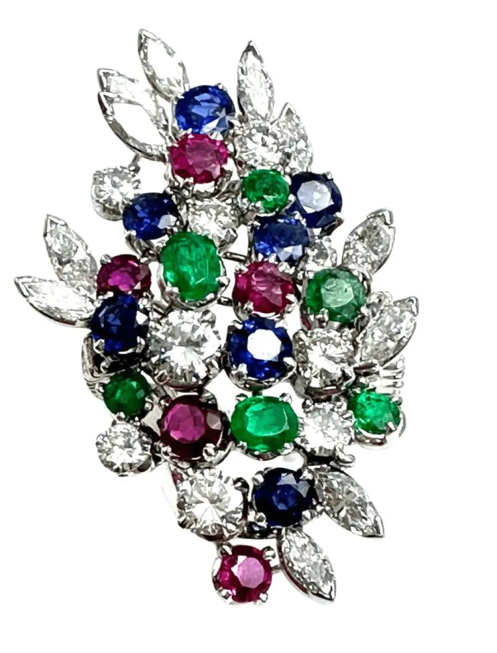 Bague Platine "couleurs de la vie" Diamant Emeraude Rubis Saphirs