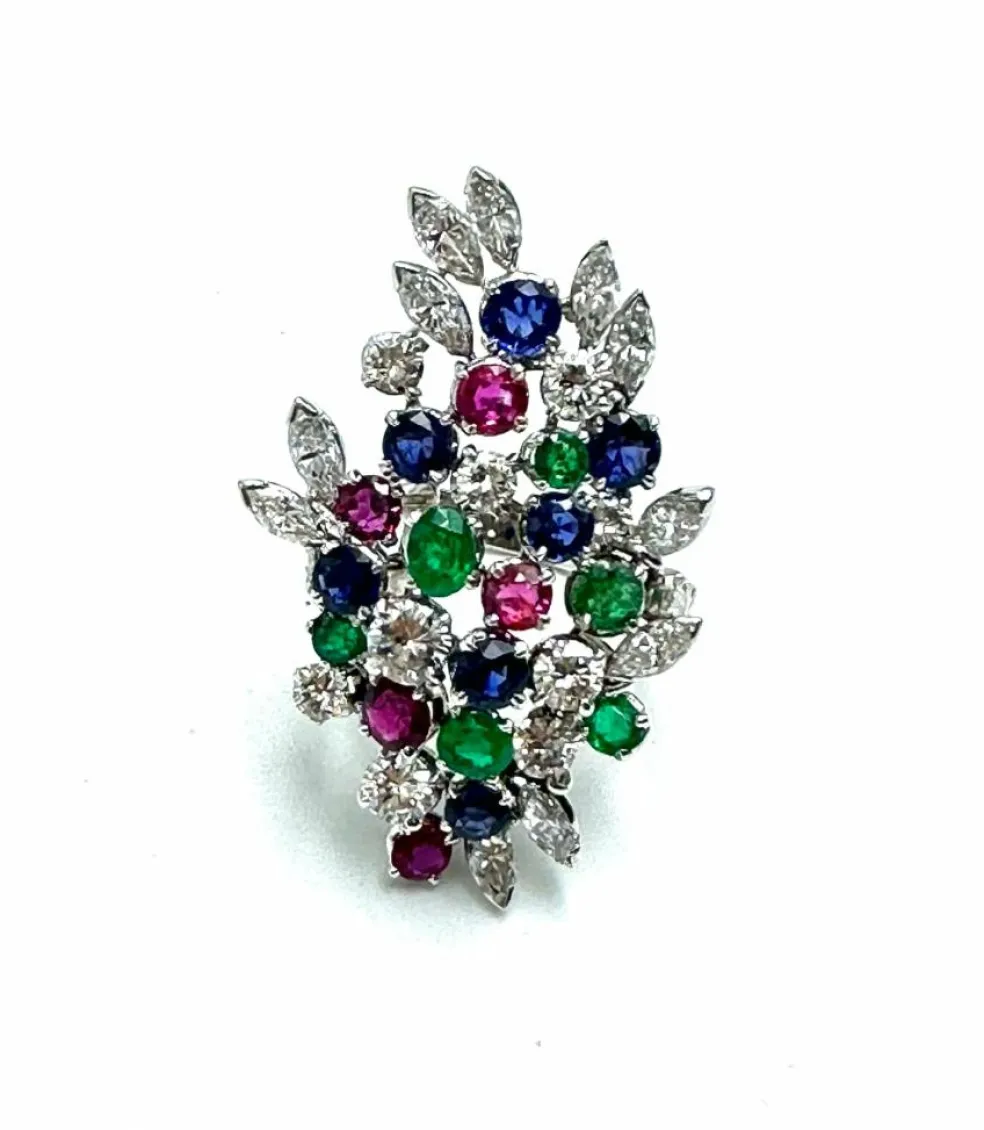 Bague Platine "couleurs de la vie" Diamant Emeraude Rubis Saphirs