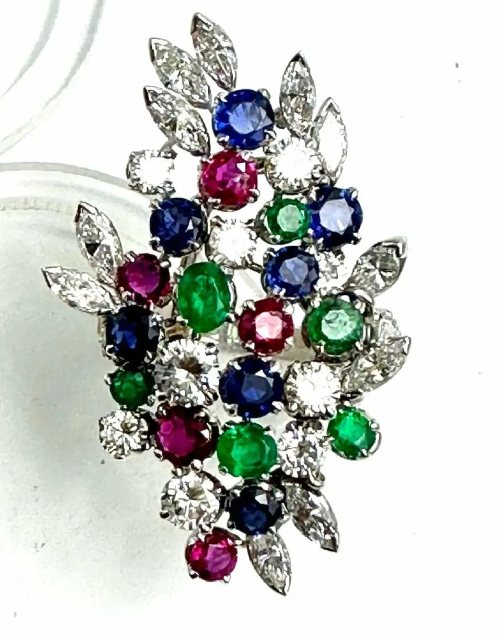 Bague Platine "couleurs de la vie" Diamant Emeraude Rubis Saphirs