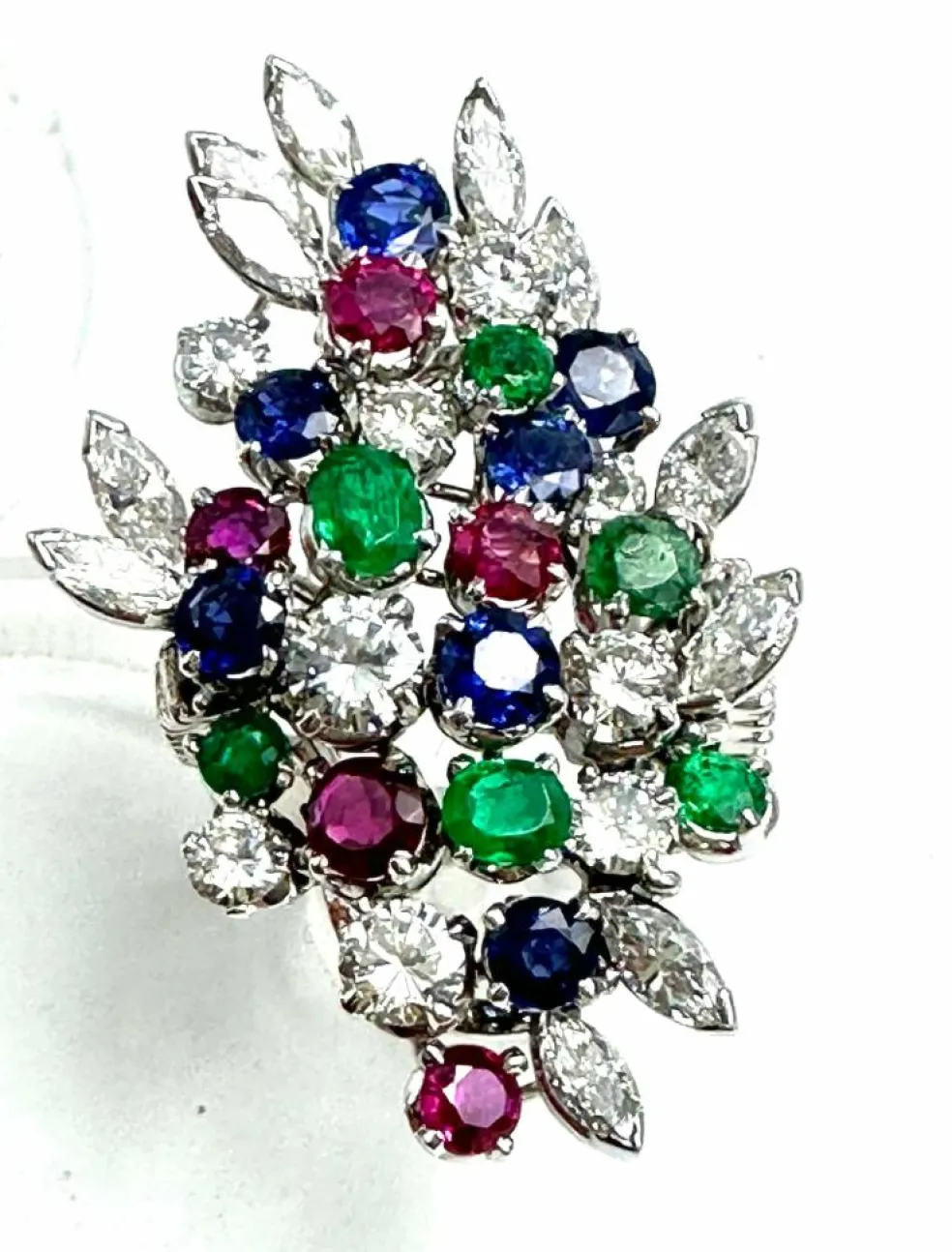 Bague Platine "couleurs de la vie" Diamant Emeraude Rubis Saphirs