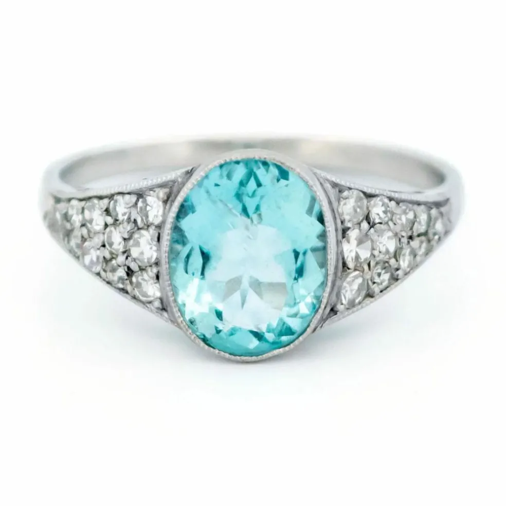 Bague platine diamant aigue-marine