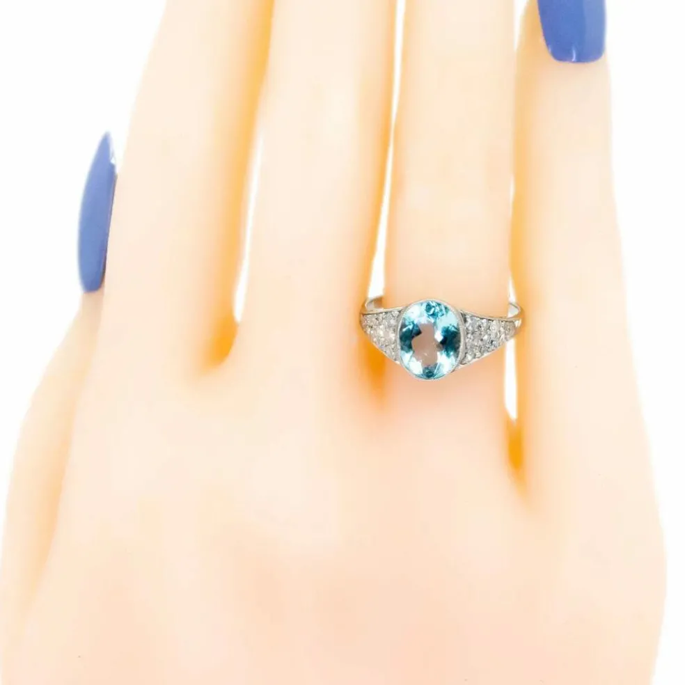 Bague platine diamant aigue-marine
