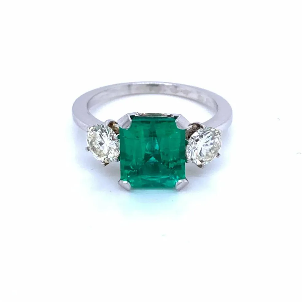 Bague Platine Diamant Emeraude Colombienne
