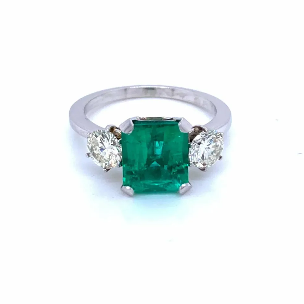 Bague Platine Diamant Emeraude Colombienne