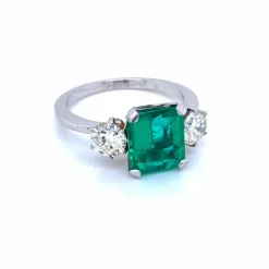 Bague Platine Diamant Emeraude Colombienne