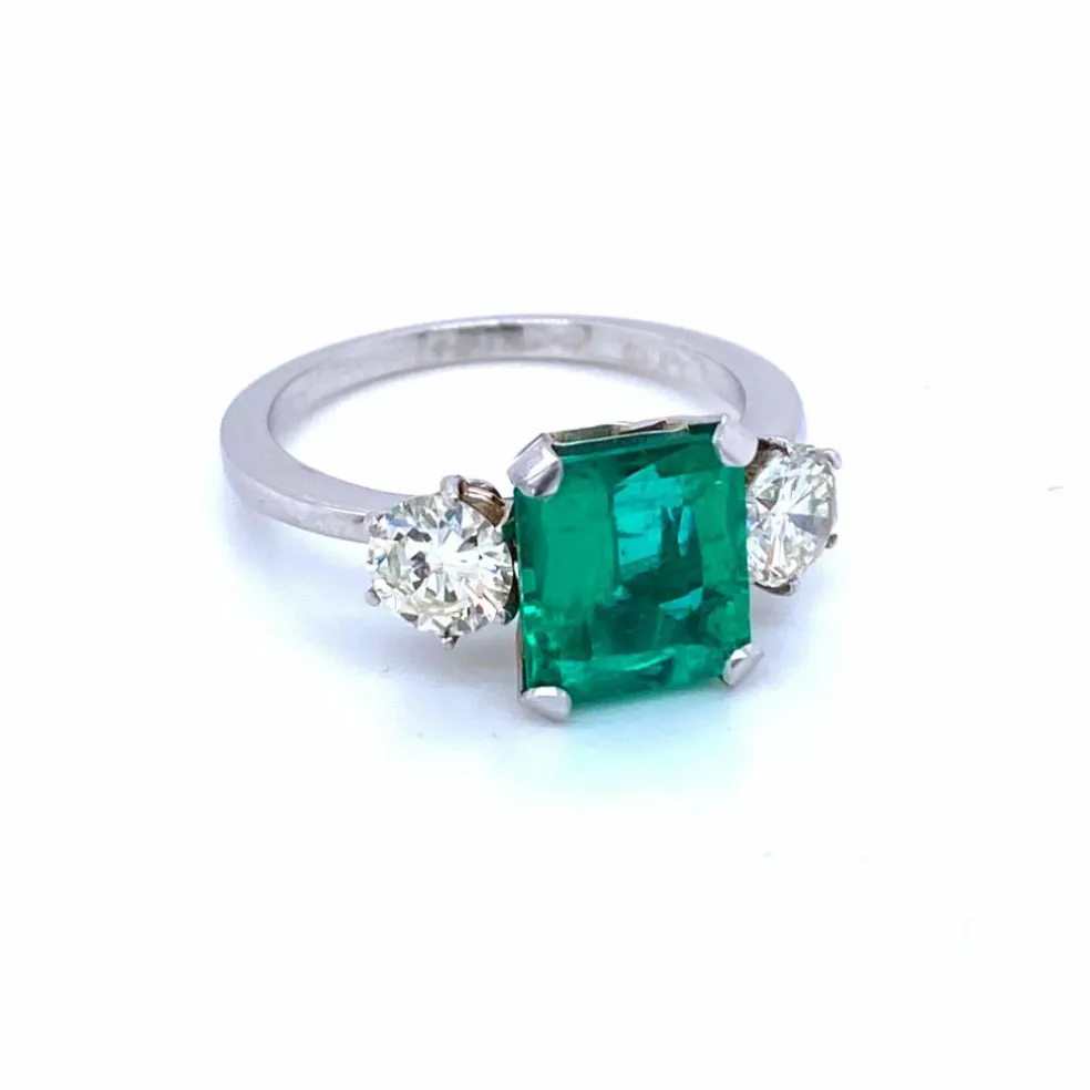 Bague Platine Diamant Emeraude Colombienne