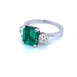 Bague Platine Diamant Emeraude Colombienne