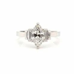 Bague Platine Diamant navette et baguette